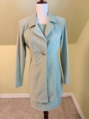 Vintage 1990’s Dawn Joy Mint Green Skirt Dress Suit Set Made in USA